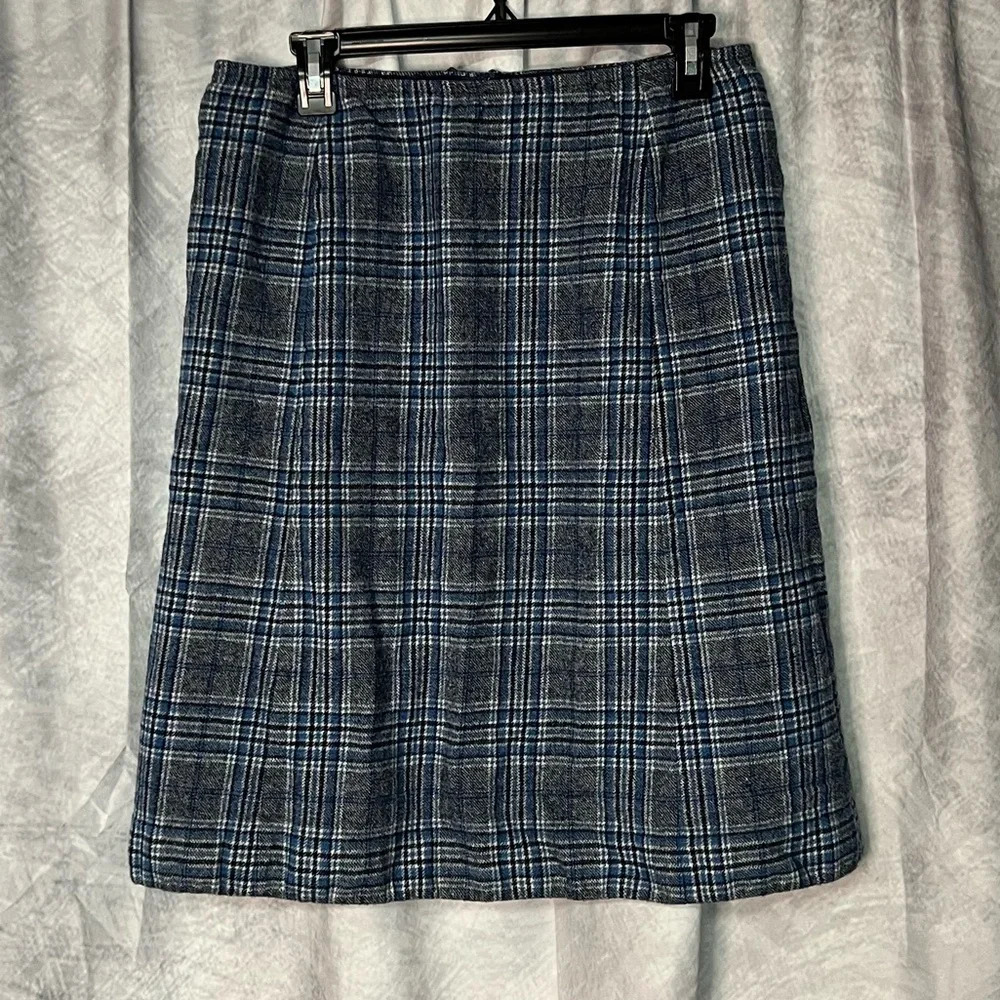 Pendleton Vintage Blue, White & Black Plaid 100% Virgin Wool A-Line Skirt